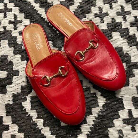 SheShe Shoes - SheShe Faux Leather Mules Red Size 38